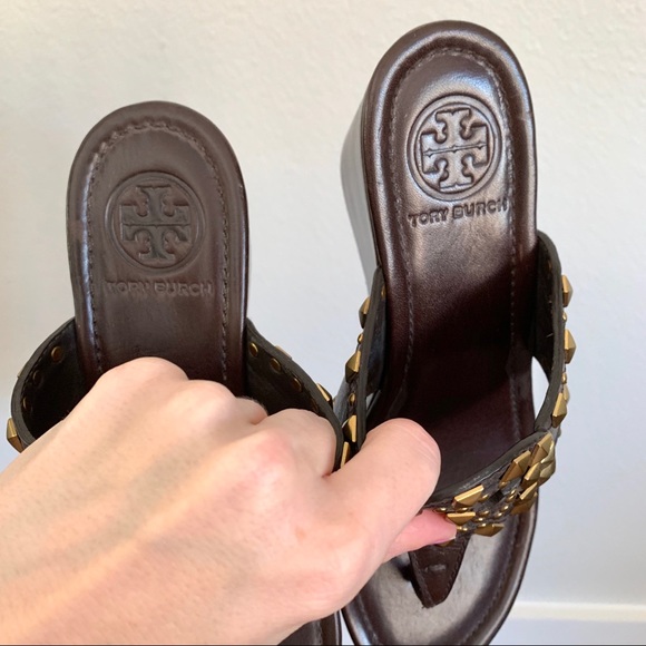 Tory Burch Brown Studded Marissa Wedges - Picture 6 of 8